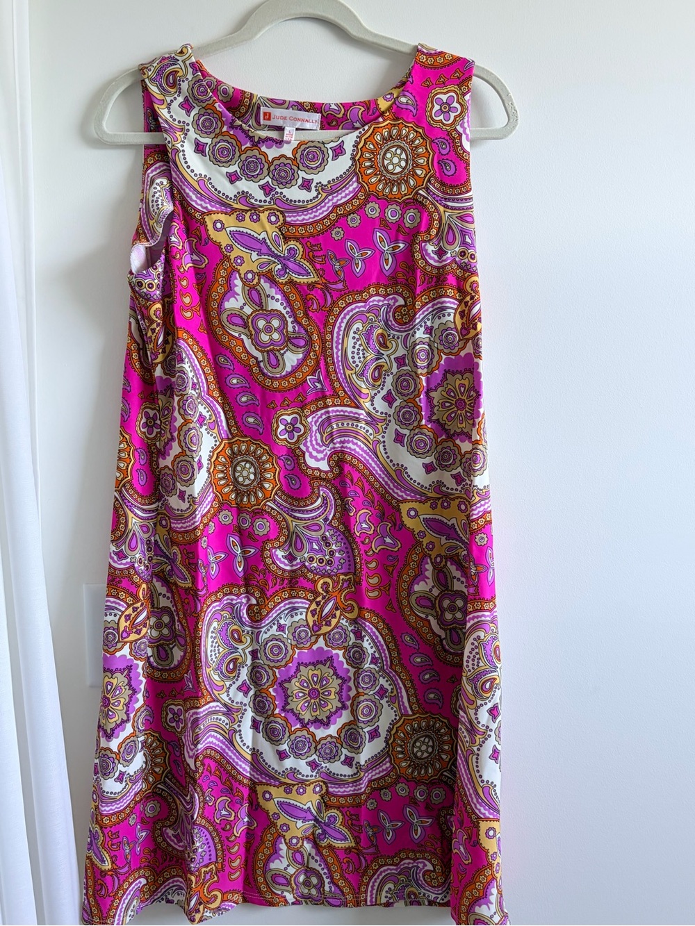 Jude Connally Pink, Purple and Gold Retro Paisley Sleeveless Shift Dress